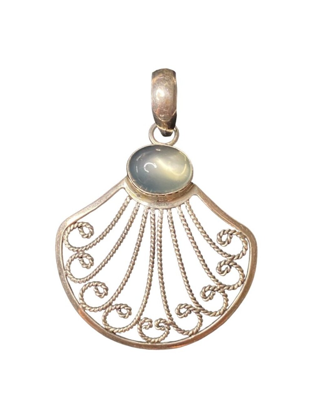 Sterling Silver Moonstone Shell Pendant Delicate Twisted Wire SS 925
